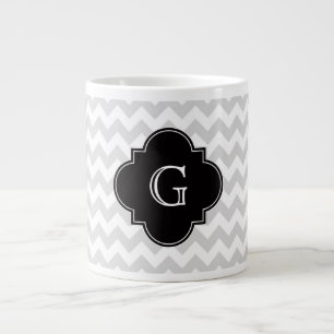 Light Grey White Chevron Black Quatrefoil Monogram Extra Grote Mok