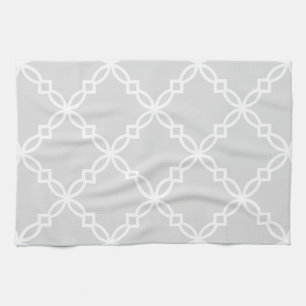 Light Grey White Large Fancy Quatrefoil Patroon Theedoek