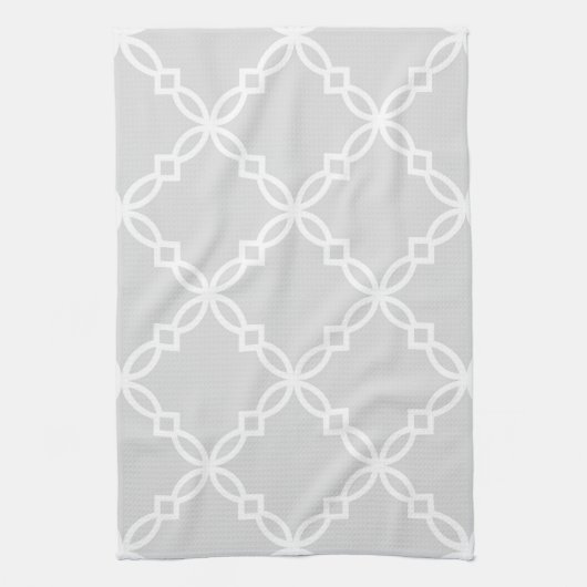 Light Grey White Large Fancy Quatrefoil Patroon Theedoek (Verticaal)