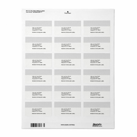 Light Grey White Polka Dot Pattern Etiket (Full Sheet)