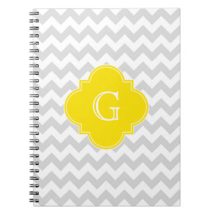 Light Grey Whyn Chevron Yellow Quatrefoil Monogram Notitieboek