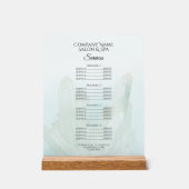 Light Ice Blue Crystals Salon Spa Services Menu Acryl Bord (Voorkant)