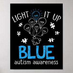 Light It Up Blue Autism Awareness Autistic Puzzle Poster