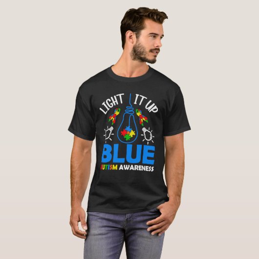 Light It Up Blue Autism Awareness Autistic Puzzle T-shirt (Voorkant volledig)