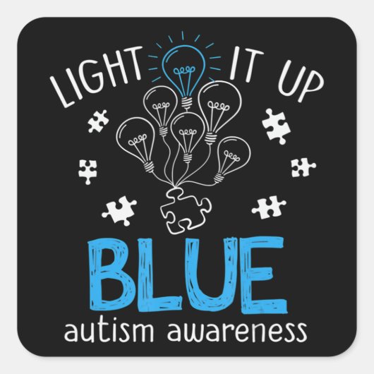 Light It Up Blue Autism Awareness Autistic Puzzle Vierkante Sticker (Voorkant)