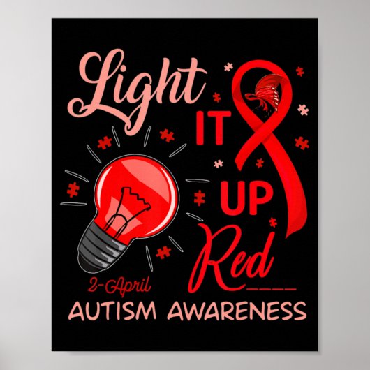 Light It Up Red Autism Awareness Puzzle Men Women Poster (Voorkant)