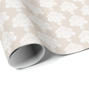 Light Khaki White Damask Wrapping Paper Cadeaupapier