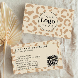 Light Leopard Print Custom Company Logo QR-code Visitekaartje