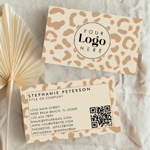 Light Leopard Print Custom Company Logo QR-code Visitekaartje