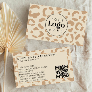 Light Leopard Print Custom Company Logo QR-code Visitekaartje