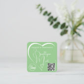 Light Mint Green Calligraphy Hart Logo QR Code Vierkante Visitekaartje (Staand voorkant)