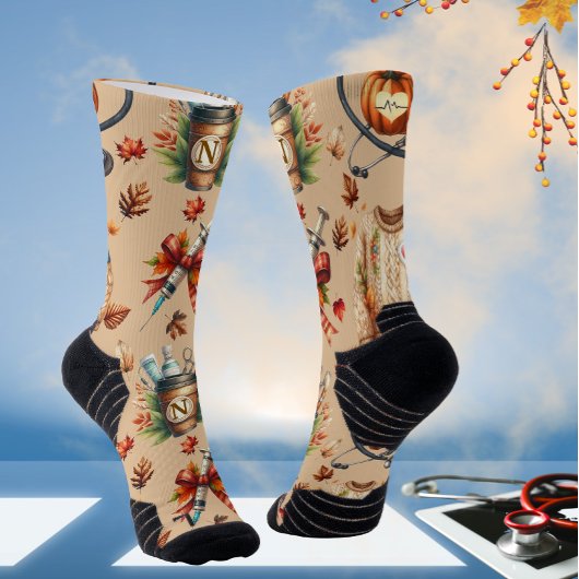 Light Mocha Monogram Nurse Essentials Crew Socks Sokken