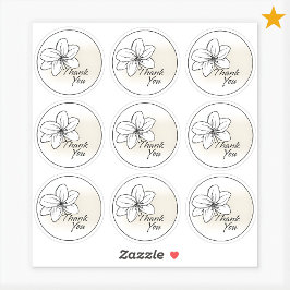 Light Modern Minimal Gray Flower Drawing Thank You Sticker