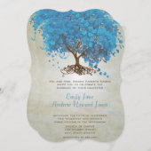 Light Ocean Blue Heart Leaf Tree Wedding Invitae Kaart (Voorkant / Achterkant)