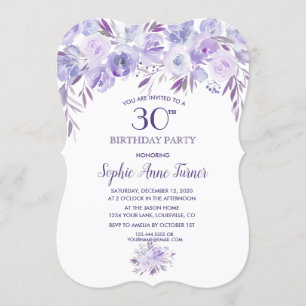 Light Paars Dusty Blue Floral 30th Birthday Party Kaart