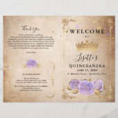 Light Paars Gold Parchment Quinceanera-programma (Voorkant)