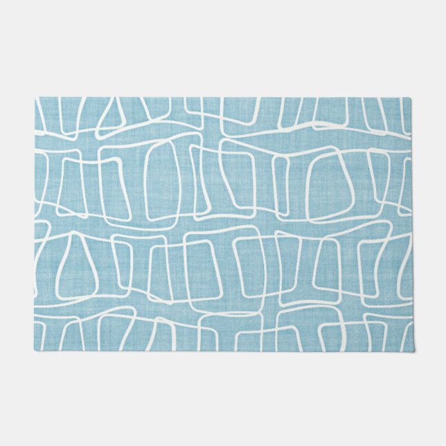 Light Pastel Blue Modern Round Squares Patroon Deurmat (Voorkant)