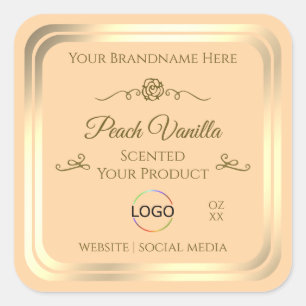 Light Peach Product Label met Gouden Lijst en Logo