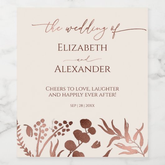 Light Peach Spring Kalligrafie Trouwen Wijn Etiket (Enkel label)