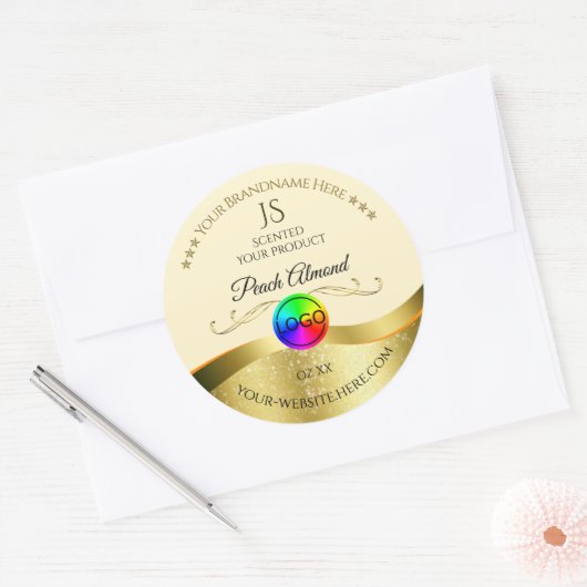 Light Peach Wavy Gold Logo Monogram Étiquette (Enveloppe)