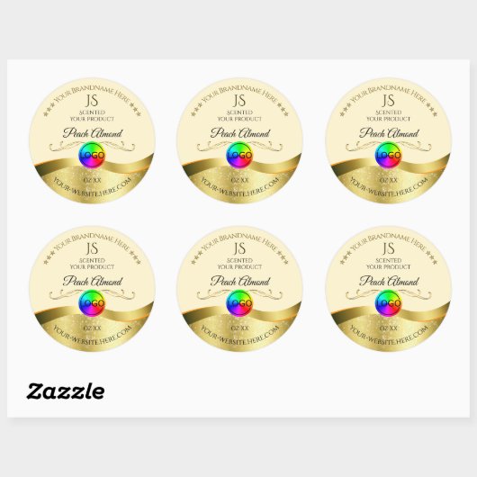 Light Peach Wavy Gold Logo Monogram Étiquette (Feuille)