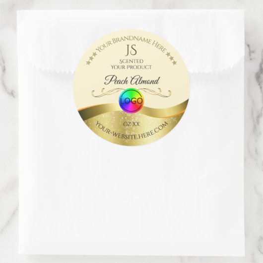 Light Peach Wavy Gold Logo Monogram Étiquette (Sac)