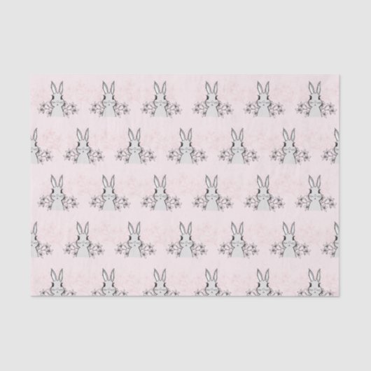 Light Pink Bunny Easter Floral Tissuepapier (Voorkant)