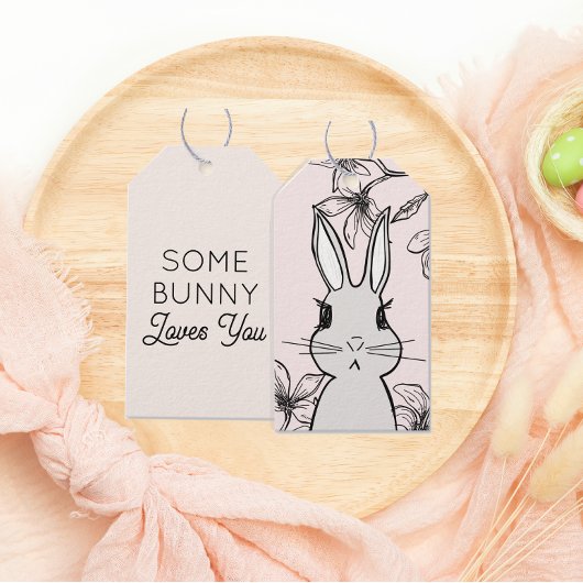 Light Pink Bunny Floral Easter Cadeaulabel
