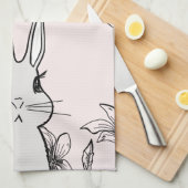 Light Pink Bunny Floral Easter Theedoek (Quarter Fold)
