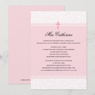Light Pink Cross First Holy Communion Invitation Kaart