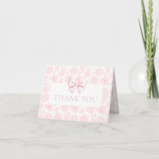 Light Pink Floral Bow Baby Girl Shower Foldable Bedankkaart