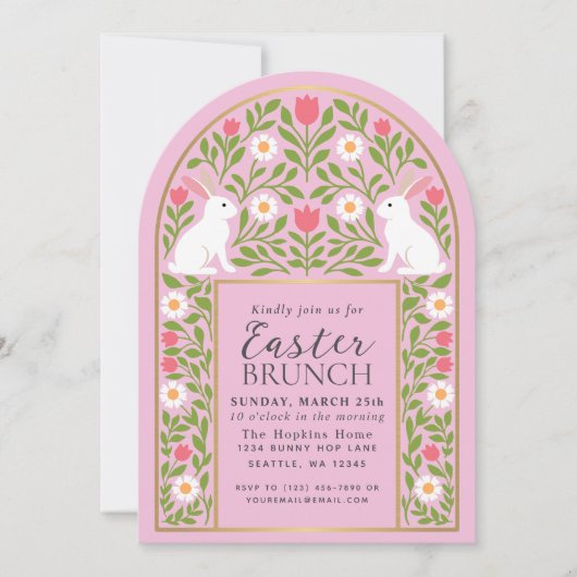 Light Pink Folk Art Easter Brunch Arch Invitation (Devant)