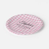 Light Pink Gingham Plaid Baby Shower Papieren Bordje (Gekanteld)