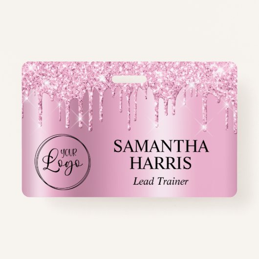 Light Pink Glitter Drips Shimmer Badge (Voorkant)