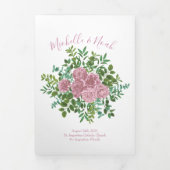 Light Pink Peony & Roos Floral Wedding Programs Drieluik Programma (Cover)