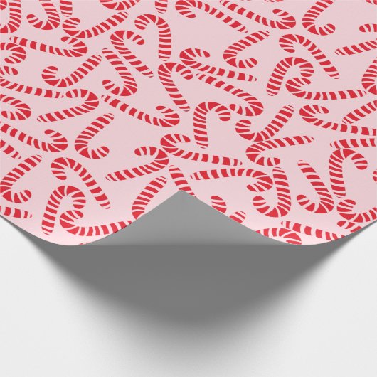 Light Pink & Red Candy Cane Pattern Cadeaupapier (Hoek)