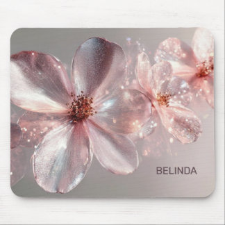 Light Pink Shiny Metallic Flower  Business Card Muismat