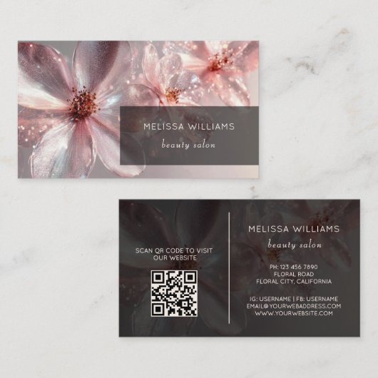 Light Pink Shiny Metallic Flower Business Card Visitekaartje (Voorkant / Achterkant)