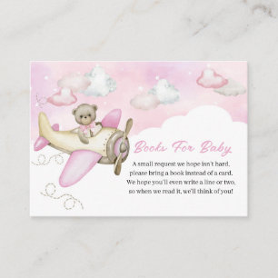 Light Pink Teddy Bear Airplane Books for Baby Informatiekaartje