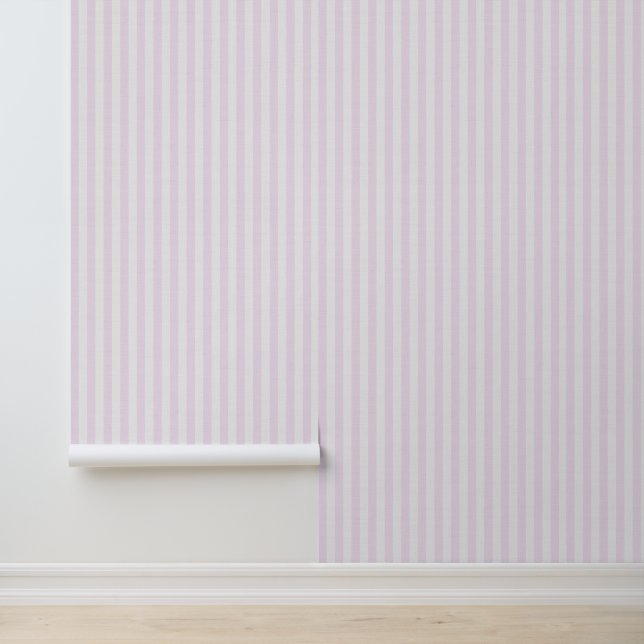 Light Pink Vertical Stripes Linen Texture Coastal Behang (Applicatie)