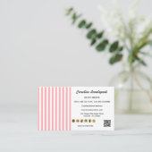 Light Pink White Stripes QR Code Social Media Icon Visitekaartje (Staand voorkant)