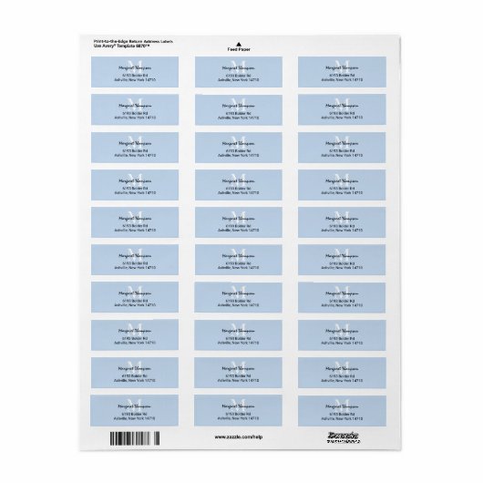 Light Powder Blue Monogram Script-retouradres Etiket (Full Sheet)