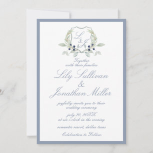 Light Powder Blue Romantic Monogram Crest Weddensc Kaart