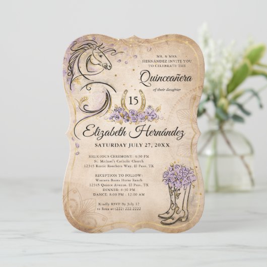 Light Purple and Gold Quince Rustic Horse Birthday Kaart (Staand voorkant)