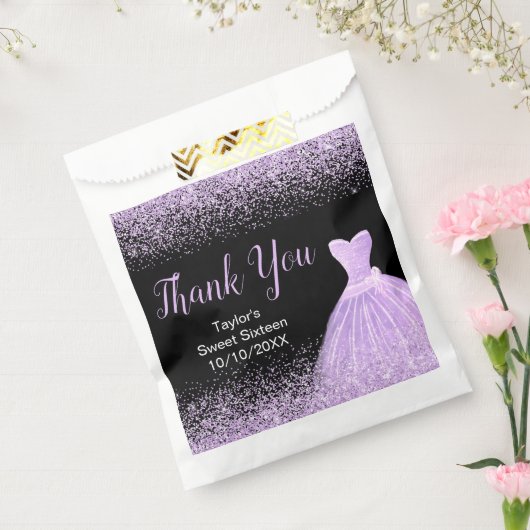 Light Purple Dress Faux Glitter Sweet 16 Birthday Bedankzakje (Gezegeld)