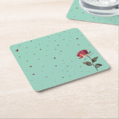 light red rose printed  vierkante kartonnen onderzetter (Schuin)