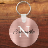 Light Roos Gold Faux Metallic Folie Monogram Sleutelhanger (Voorkant)