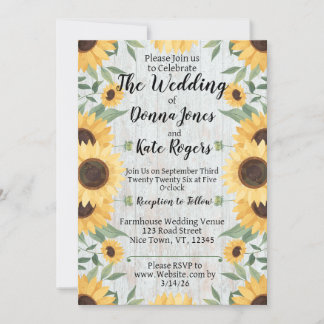 Light Rustic Sunflower Wedding Invitation