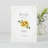 Light Sage Gingham Sunflower Generic Baby shower Kaart (Staand voorkant)