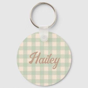 Light Sage Green Gingham gecontroleerd Plaid Weddi Sleutelhanger